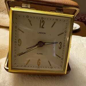 Linden Gold-Trimmed Foldable Travel Alarm Clock with White Dial